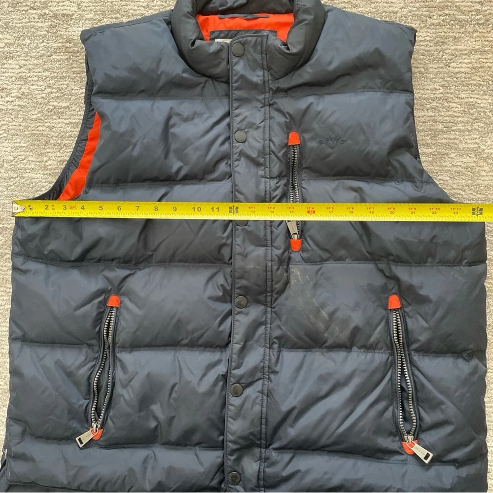 ORVIS Down Puffer Vest Men’s Blue Orange Duck Down Blend Full Zip Snap Button XL